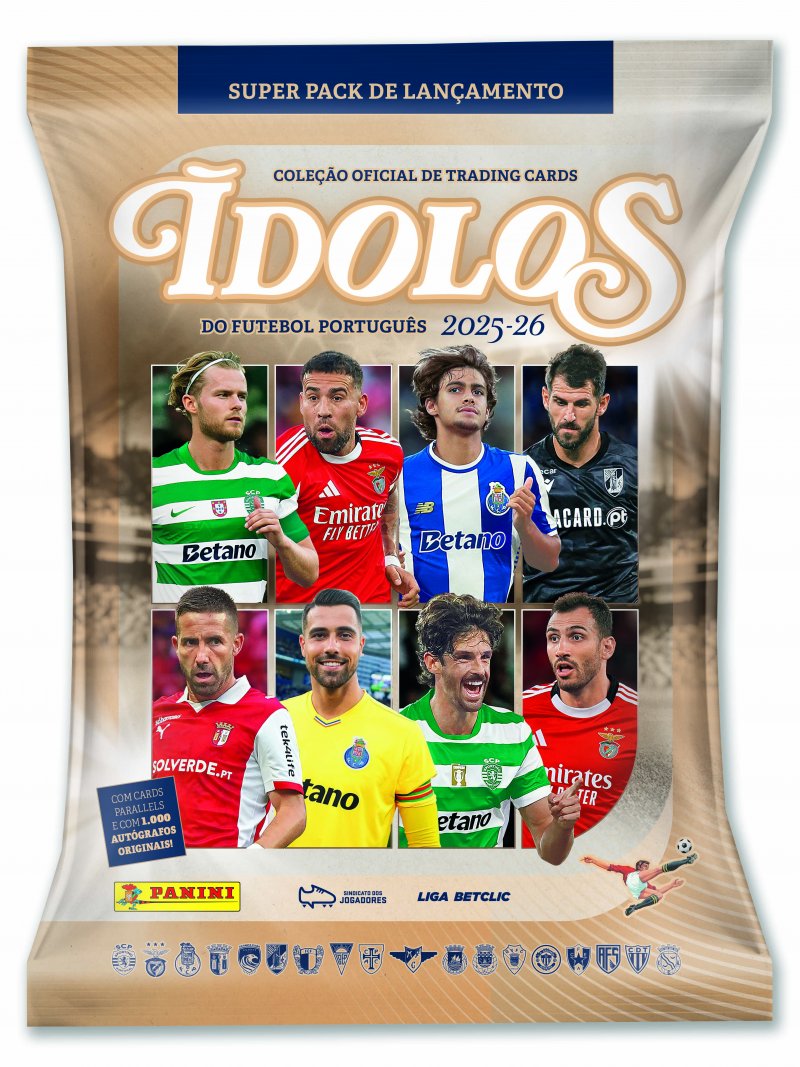 Panini Ídolos Liga Portugal 25/26 – Super Pack (Arquivador + 4 Saquetas + 3 Cartas Limitadas + Checklist)