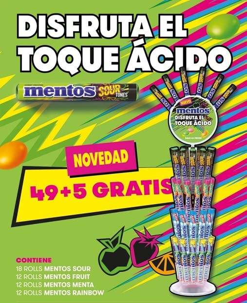 Expositor Mentos Sour Espiga 49+5 Unidades – Display com Sortido Mentos